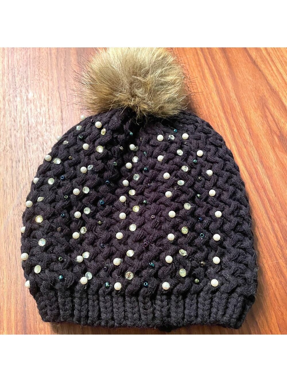 Cara New York Beaded Beanie with Pom Pom